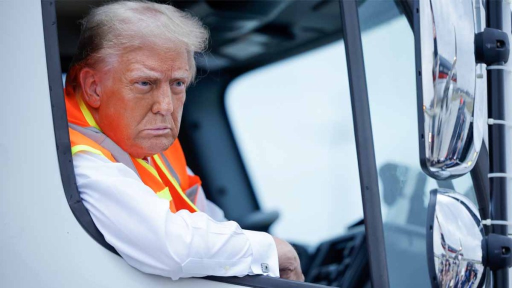 Donald trump riding garbage truck