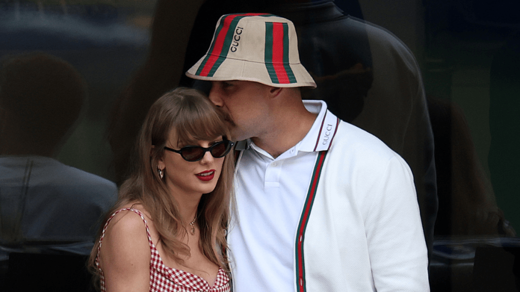 Singer-songwriter Taylor Swift and Travis Kelce of the Kansas City Chiefs attend the Men's Singles Final match between Taylor Fritz of the United States and Jannik Sinner of Italy on Day Fourteen of the 2024 US Open at USTA Billie Jean King National Tennis Center on September 08, 2024 in the Flushing neighborhood of the Queens borough of New York City.
