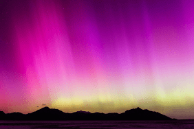 A geomagnetic storm lights up the night sky above the Bonneville Salt Flats on May 10, 2024 in Wendover, Utah. Places as far south as Alabama and parts of Northern California were expected to see the aurora borealis, also known as the northern lights from a powerful geomagnetic storm that reached Earth.