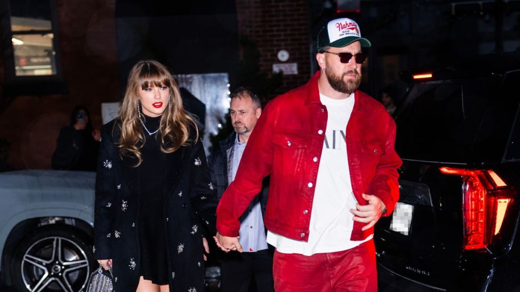 Taylor Swift (L) and Travis Kelce are seen in the Meatpacking District on December 28, 2024 in New York City.