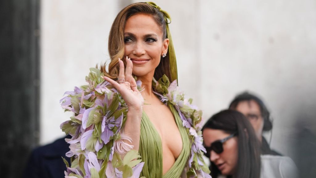 Jennifer Lopez is seen, outside Elie Saab, during the Haute Couture Spring/ Summer 2024 as part of Paris Fashion Week on January 24, 2024 in Paris, France.