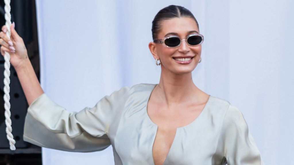 Hailey Bieber Leaves Little to Imagination in Unbuttoned Shirt