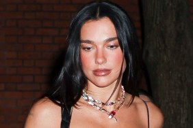 Dua Lipa Turns Head in Bold Neckline Tassel Gown in NYC