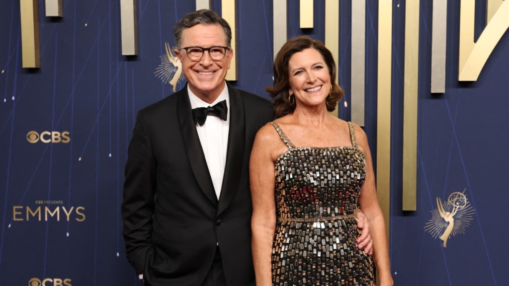 Stephen Colbert & Wife Evelyn Share a Sweet Glambot Kiss at the Emmys