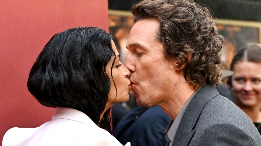 Matthew McConaughey Kisses Wife Camila In London