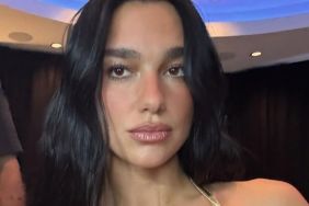 Dua Lipa Drips in Gold With a Bold All-Black Fit in YSL Beauty Photos
