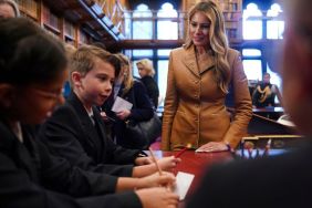 Melania Trump Impresses in Leather Louis Vuitton Skirt Suit at Windsor Castle