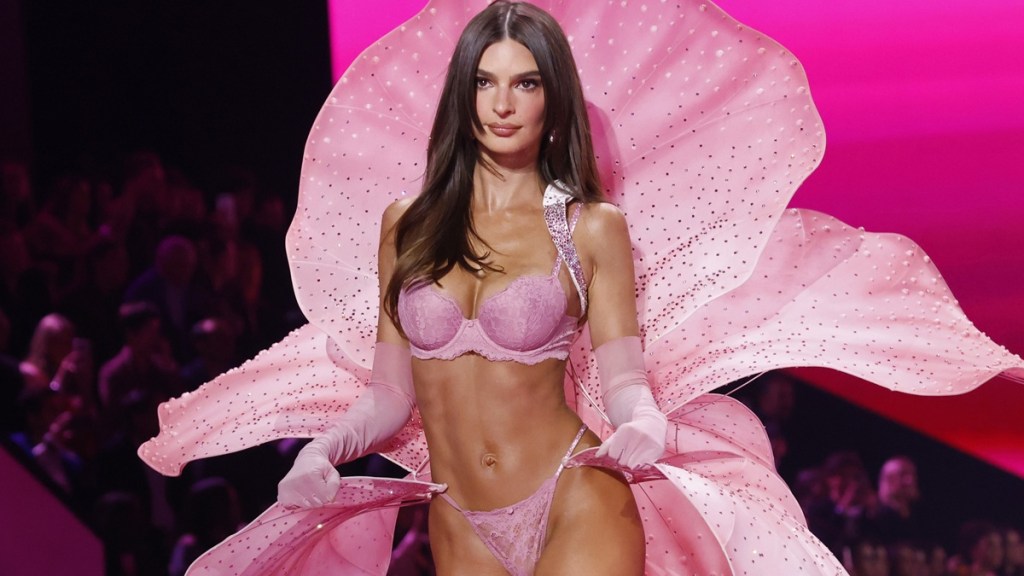 Emily Ratajkowski Wearing Pink Lingerie With Orchid Wings Will Make You Look Twice