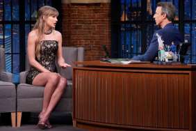 Taylor Swift Retains Her Showgirl Era in Floral Look for Seth Meyers Show
