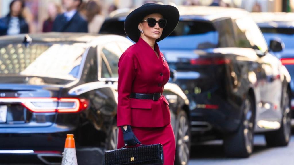 Video: Jennifer Lopez Commands Attention With Red Suit Look in NYC