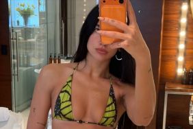 Dua Lipa Rocks Butterfly Pattern Two-Piece in New Bikini Photos