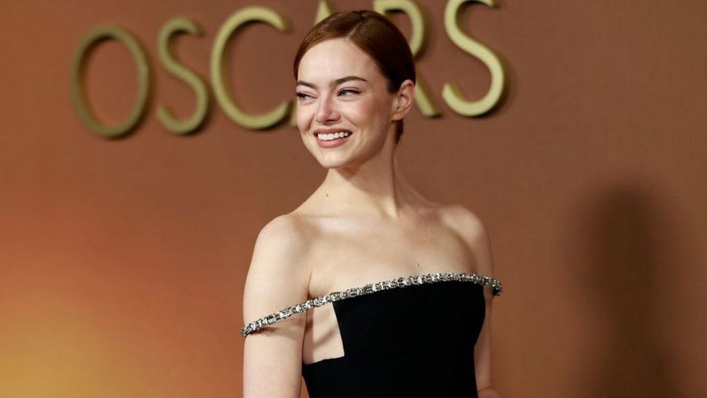 Emma Stone in Off-Shoulder Louis Vuitton Dress Turns Heads