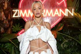 Rita Ora Showcases Her Abs in Midi Skirt