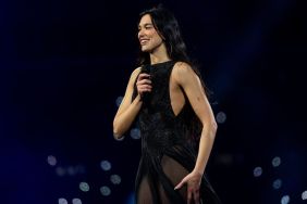 Dua Lipa Stuns in a Black Top With Eye-Catching Knot