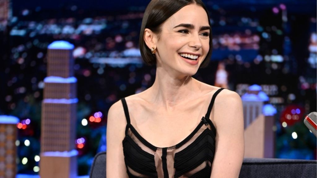 Lily Collins in Sheer Cut-Out Dress Is Must See