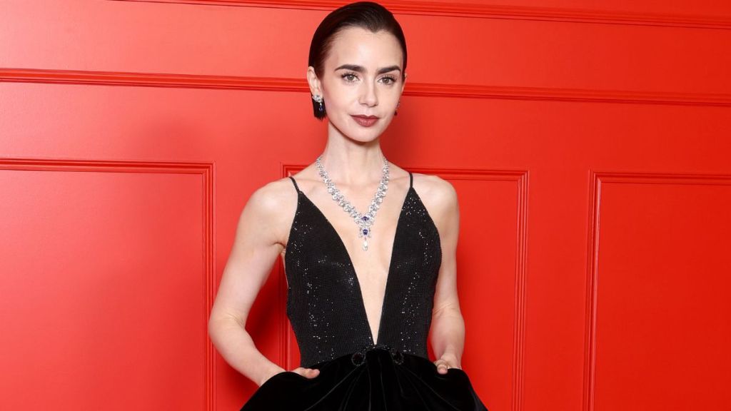 Lily Collins' Black Gown Neckline Warrants a Double Take