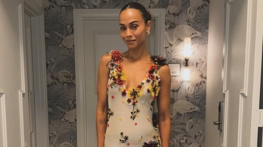 Zoe Saldana Wearing Bold Floral Dress Turns Up the Heat Fast