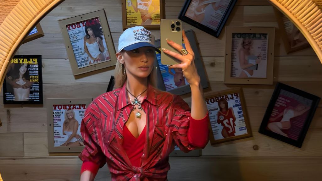 Bella Hadid Turns Heads in Red Bold Top Selfie