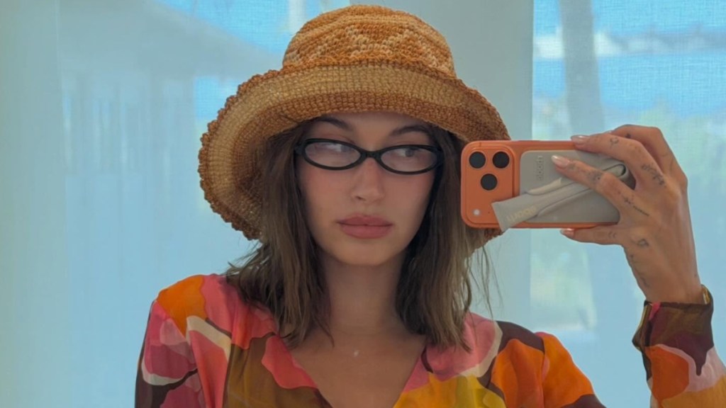 Hailey Bieber in Strappy Lingerie & Sheer Stockings Is Breathtaking