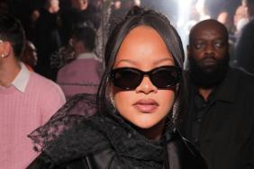 Rihanna Poses in Black Dress at Paris Couture Week