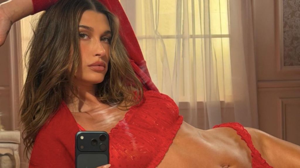 Hailey Bieber Wows in Red Victoria's Secret Lingerie