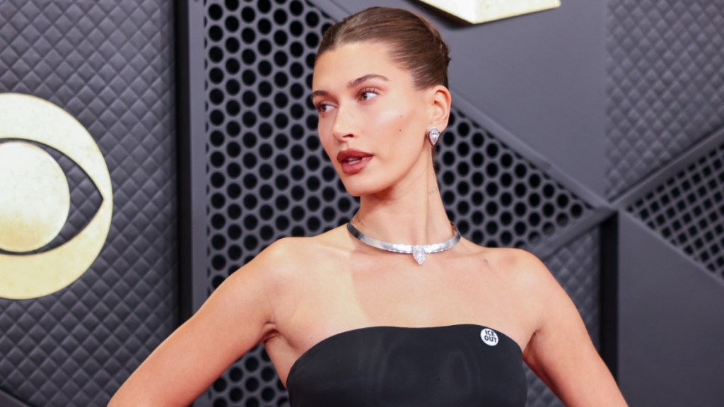 Hailey Bieber Sports Simple Cropped Cami Top After Grammys Run