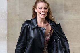 Margot Robbie Layers Corset Top With Leather Jacket for Promotional Run