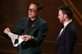 Avengers Reunite! Robert Downey Jr. Gifts Chris Evans Underwear at Oscars