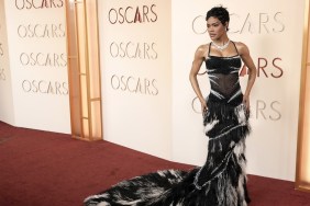 Teyana Taylor Stuns in Daring Thin-Strap Dress With Feather Details at Oscars Red Carpet