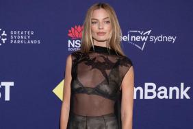 Margot Robbie Sports Jacket Held Together by Just a Button for Chanel