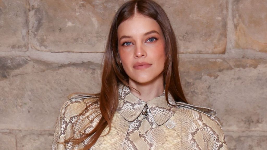 Barbara Palvin Wears Elie Saab's Snakeskin Coat Work as Dress for PFW