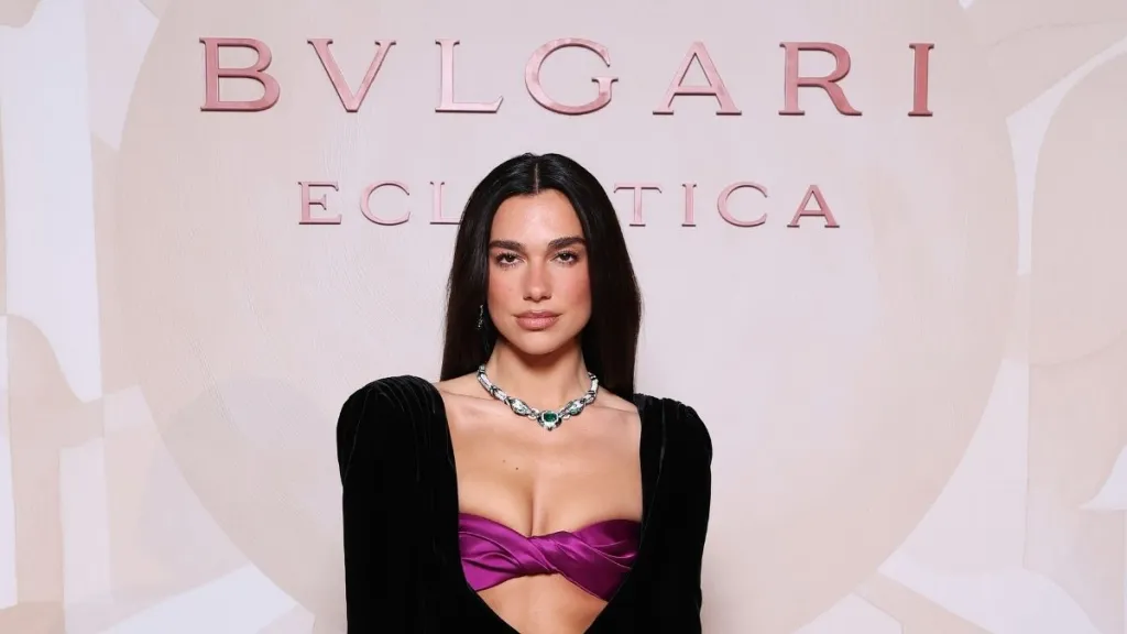Dua Lipa Lets a Bikini Top Peek Through a High-Slit Dress for Bvlgari