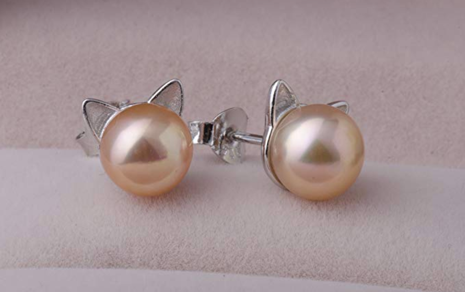 S.Leaf Pearl Cat Earrings